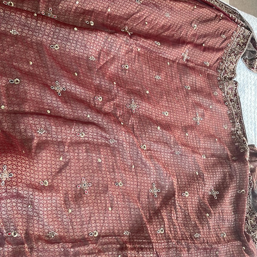 Red heavy bridal bride wedding dupatta intricate work burgundy salwar Punjabi - Picture 6 of 6